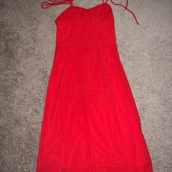 Rihoas Red Sweetheart Neck Tie Strap Midi Dress Size S - Picture 8 of 9